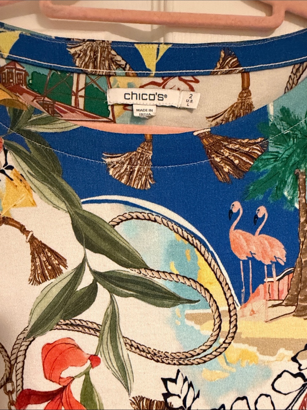 Chico's Blue and White Tropical Scenic Tunic - Picture 4 of 5